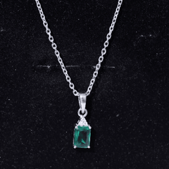1.68 Carat Emerald Cut Lab Grown Emerald Solitaire Necklace With Silver Chain