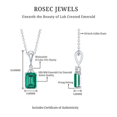 1.68 Carat Emerald Cut Lab Grown Emerald Solitaire Necklace With Silver Chain