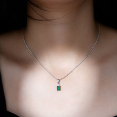 1.68 Carat Emerald Cut Lab Grown Emerald Solitaire Necklace With Silver Chain