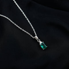1.68 Carat Emerald Cut Lab Grown Emerald Solitaire Necklace With Silver Chain