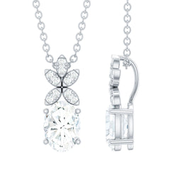5X7 MM Oval Shaped Lab Grown Diamond Flower Pendant