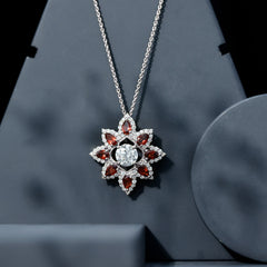Certified Lab Grown Diamond Flower Pendant With Garnet