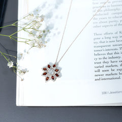 Certified Lab Grown Diamond Flower Pendant With Garnet