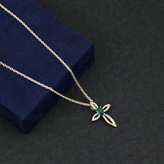 Pear Cut Emerald Cross Pendant With Lab Grown Diamond