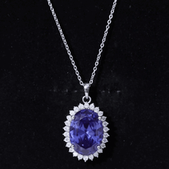 Certified 14 Carat Lab Grown Blue Sapphire Bridal Necklace With Silver Chain