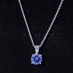 Certified 2.7 Carat Lab Blue Sapphire Solitaire Necklace With Silver Chain