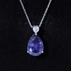 Certified 9 Carat Pear Shape Lab Grown Blue Sapphire Necklace With Silver Chain
