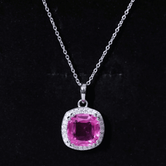6 Carat Lab Grown Pink Sapphire Cocktail Necklace With Silver Chain