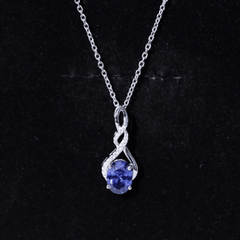 Lab Grown 1.5 Carat Blue Sapphire Infinity Pendant Necklace with Silver Chain