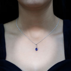 Lab Grown 1.5 Carat Blue Sapphire Infinity Pendant Necklace with Silver Chain