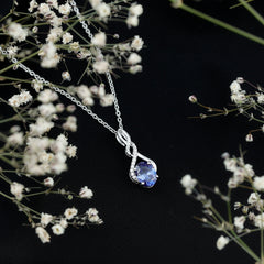 Lab Grown 1.5 Carat Blue Sapphire Infinity Pendant Necklace with Silver Chain