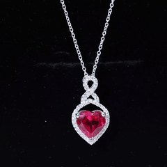 AAAA Quality 2 Carat Lab Grown Ruby Heart Infinity Necklace with Silver Chain