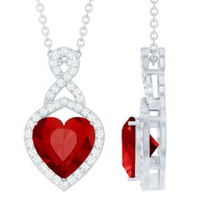 AAAA Quality 2 Carat Lab Grown Ruby Heart Infinity Necklace with Silver Chain