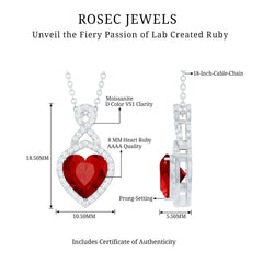 AAAA Quality 2 Carat Lab Grown Ruby Heart Infinity Necklace with Silver Chain
