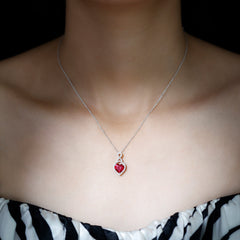 AAAA Quality 2 Carat Lab Grown Ruby Heart Infinity Necklace with Silver Chain