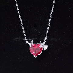 Lab Grown Ruby Devil Heart Necklace with Chain