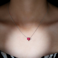 Lab Grown Ruby Devil Heart Necklace with Chain