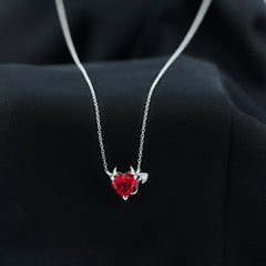 Lab Grown Ruby Devil Heart Necklace with Chain