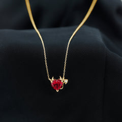 Lab Grown Ruby Devil Heart Necklace with Chain
