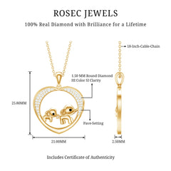 Diamond Elephant Mother Child Necklace