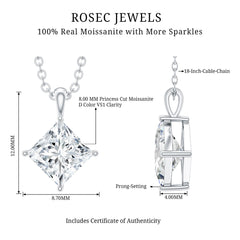 3 CT Princess Cut Moissanite Solitaire Pendant Necklace For Women