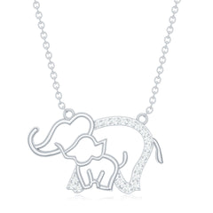 Cute Mother and Baby Elephant Necklace with Moissanite