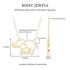 Cute Mother and Baby Elephant Necklace with Moissanite