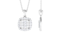 Round and Princess Cut Moissanite Pendant in Illusion Setting