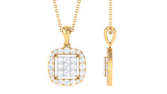Round and Princess Cut Moissanite Pendant in Illusion Setting