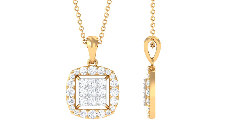 Round and Princess Cut Moissanite Pendant in Illusion Setting