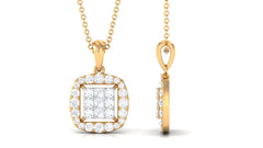 Round and Princess Cut Moissanite Pendant in Illusion Setting
