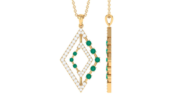 Real Emerald Designer Rhombus Pendant with Diamond