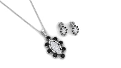 Black Onyx and Diamond Statement Pendant and Earrings Set