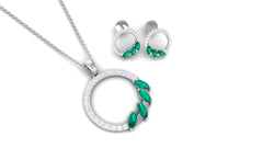 Natural Emerald Circle Necklace and Earrings Set with Diamond