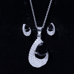 Natural 3 Carat Black Onyx Teardrop Necklace and Earrings Set with Certificate