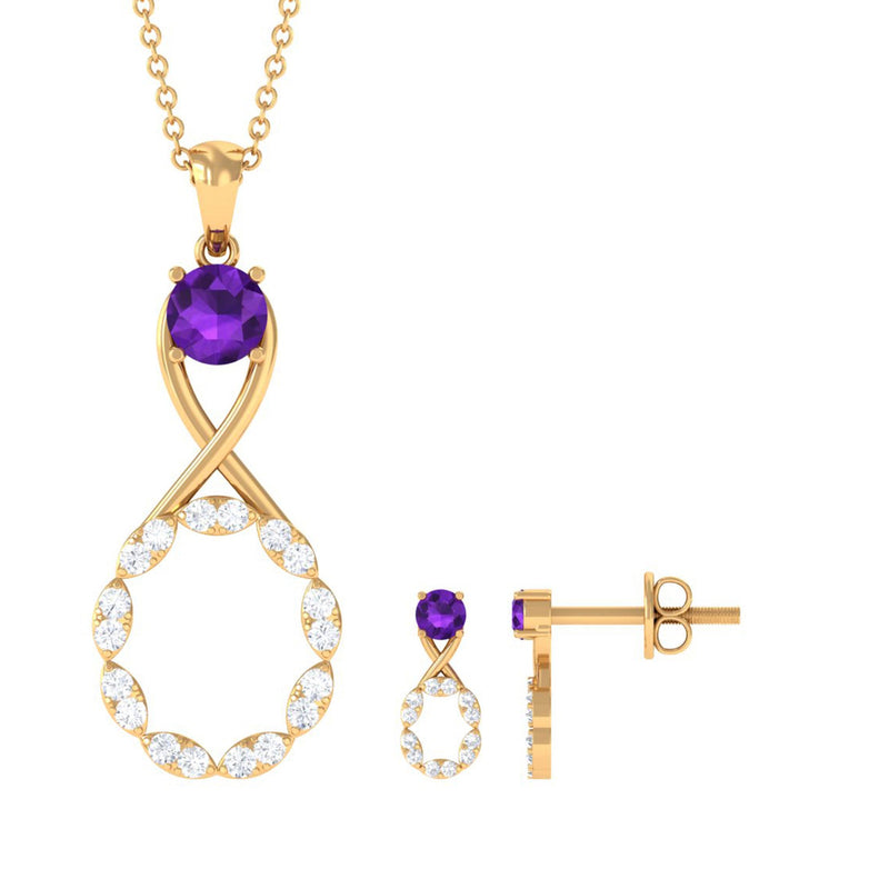 Natural Amethyst Diamond Infinity Necklace and Earrings Set