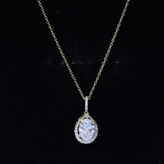 6X8 MM Oval Lab Grown Diamond Teardrop Halo Necklace For Women