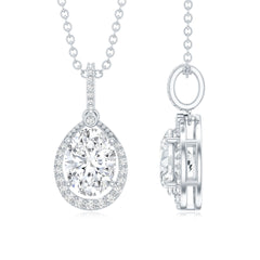 6X8 MM Oval Lab Grown Diamond Teardrop Halo Necklace For Women