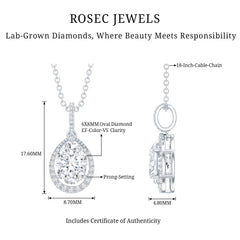 6X8 MM Oval Lab Grown Diamond Teardrop Halo Necklace For Women