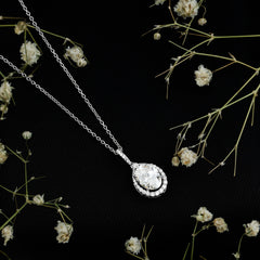 6X8 MM Oval Lab Grown Diamond Teardrop Halo Necklace For Women
