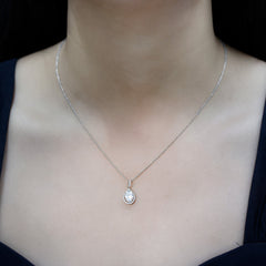 6X8 MM Oval Lab Grown Diamond Teardrop Halo Necklace For Women