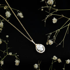 6X8 MM Oval Lab Grown Diamond Teardrop Halo Necklace For Women
