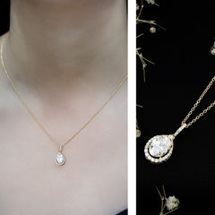 6X8 MM Oval Lab Grown Diamond Teardrop Halo Necklace For Women