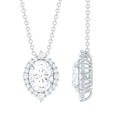 6X8 MM Oval Shaped Lab Grown Diamond Wedding Necklace With Halo