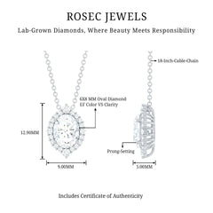 6X8 MM Oval Shaped Lab Grown Diamond Wedding Necklace With Halo