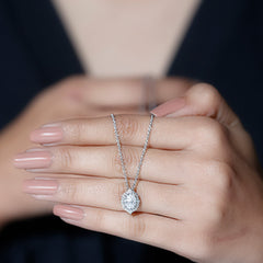 6X8 MM Oval Shaped Lab Grown Diamond Wedding Necklace With Halo
