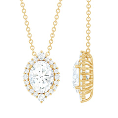 6X8 MM Oval Shaped Lab Grown Diamond Wedding Necklace With Halo
