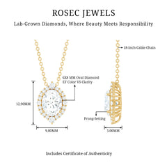 6X8 MM Oval Shaped Lab Grown Diamond Wedding Necklace With Halo