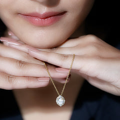 6X8 MM Oval Shaped Lab Grown Diamond Wedding Necklace With Halo