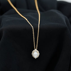 6X8 MM Oval Shaped Lab Grown Diamond Wedding Necklace With Halo